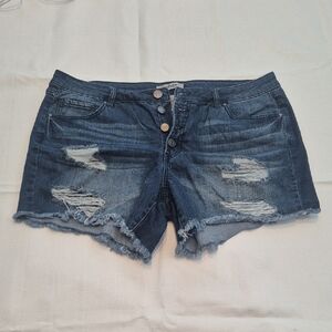 Refuge Dark Blue Distressed Jean Shorts